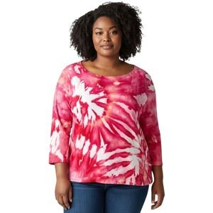 Croft & Barrow XL Top Handmade Tie‎ Dye Hot Pink Spiral Cotton Boho Artsy 440